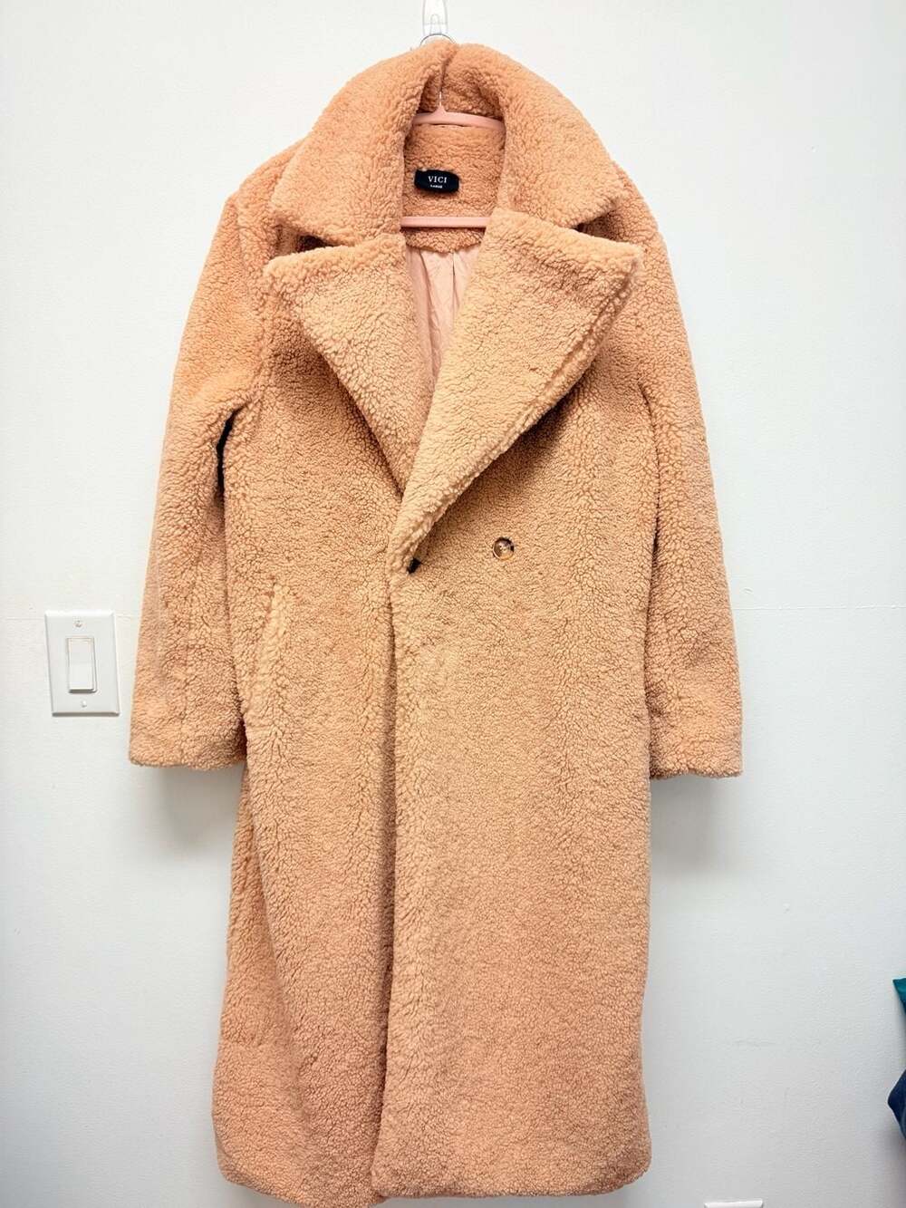 VICI Collection Teddy Bear Faux Fur Coat Light Tan Sherpa Long Size Large